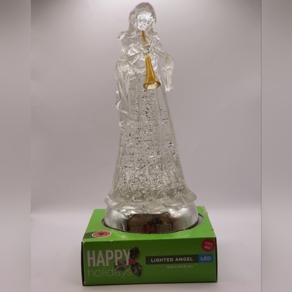 Happy Holidays Lighted Angel Playing Trumpet LED Lights